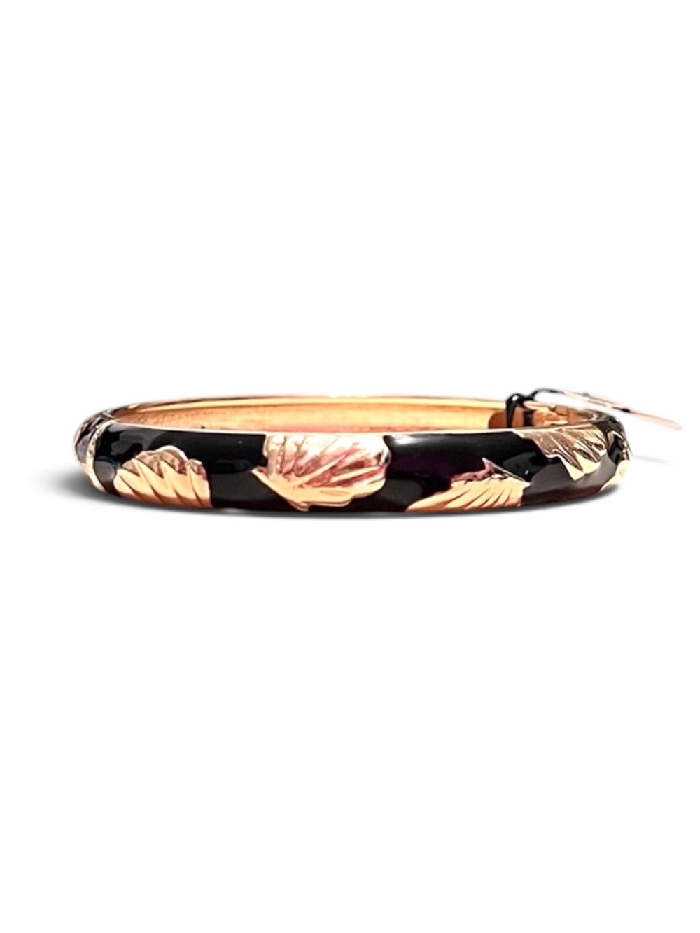 Sequin Black Enamel Gold Shell Hinged Bangle Bracelet